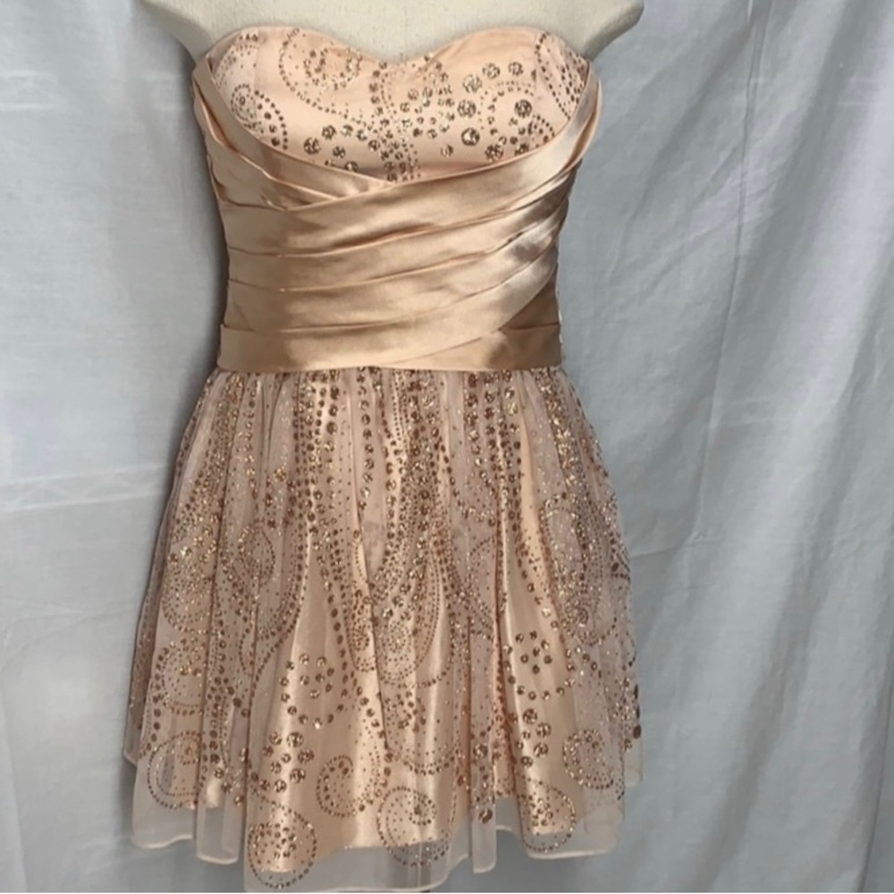 HAILEY LOGAN BY ADRIANNA PAPELL (NWT)✨CHAMPAGNE SPARKLY STRAPLESS DRESS